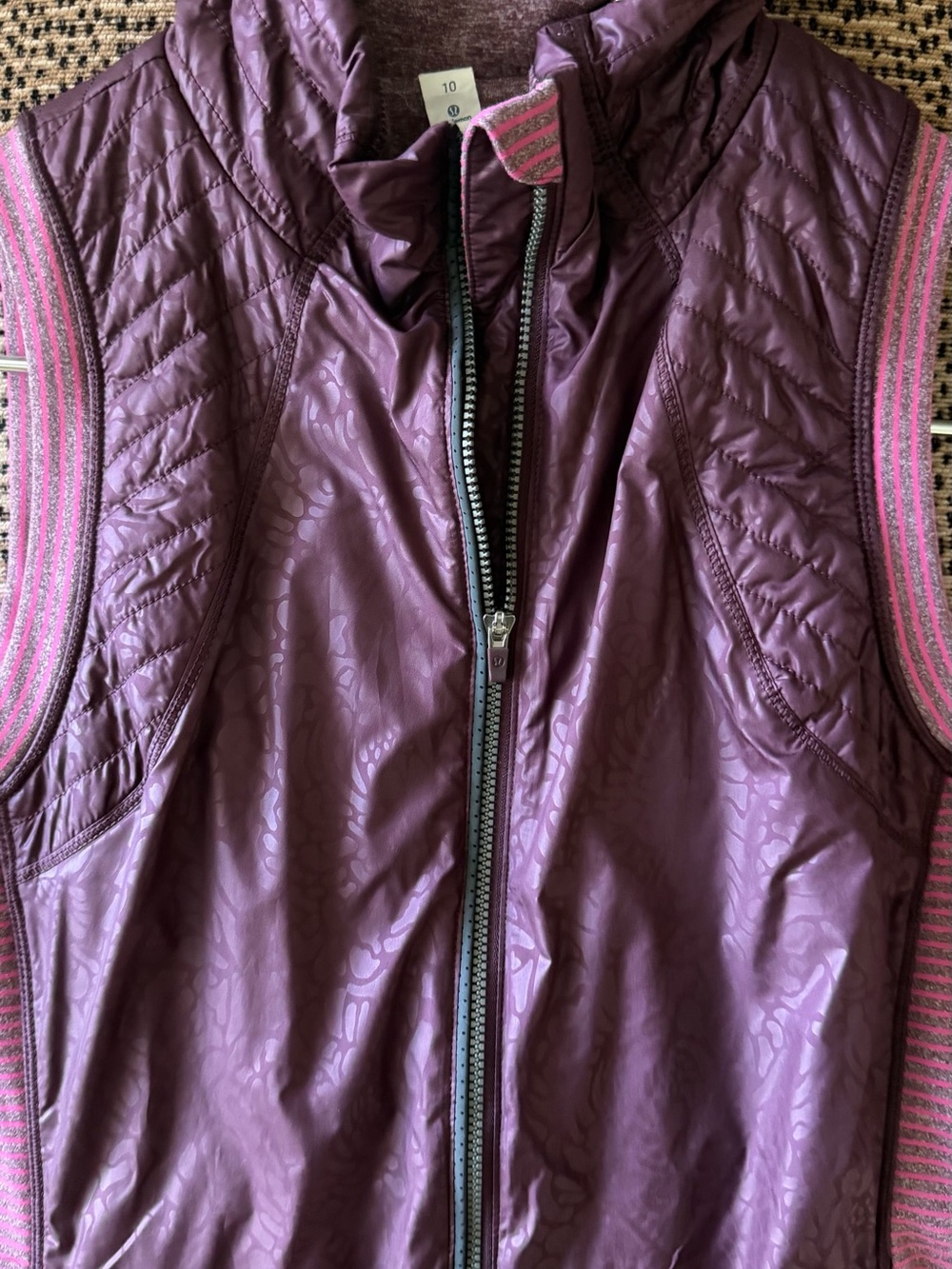 lululemon athletica Quilted Plum Hooded Vest with Pink Trim